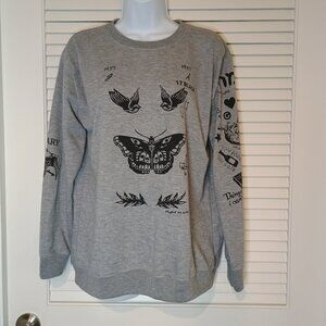 Comfy casual Harry Styles Grey butterfly tattoo long sleeve sweater no size